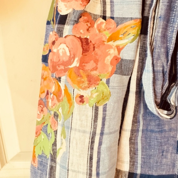 Ralph Lauren Blue Plaid Shirt Dress: unique Hand painted Floral embellishment - Picture 2 of 4